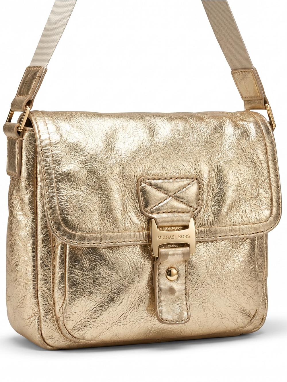 Michael Kors Charlton Large Flap Crossbody Bag, distressed metallic Leather